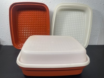 Set Of 2 Vintage Tupperware 1294-2 Meat Marinader Container w/ Lid Paprika Red