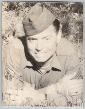 Vtg B W Snapshot Smiling WW2 US Army Soldier In Uniform Lying In Grass 1944