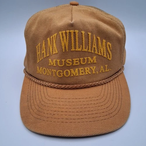 Vintage Hank Williams Museum Hat Souvenir Cap Strap Back Tan Vintage vintage concert t-shirt, vintage, single stitch, B+ condition