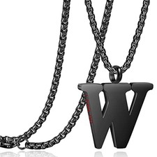 Initial 26 Letter A to Z Pendant Necklace for Teen Women Men 24" Chain W