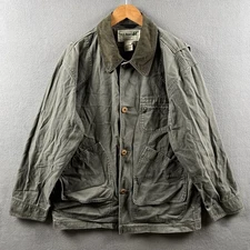 LL Bean Field Coat Mens Medium Olive Green Corduroy Collar Barn Jacket Chore VTG
