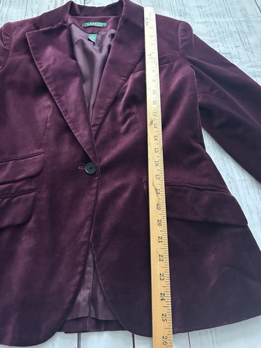 Lauren Ralph Lauren Women’s Velvet Blazer Jacket Size 10 Burgundy 90s Academia - Picture 7 of 9