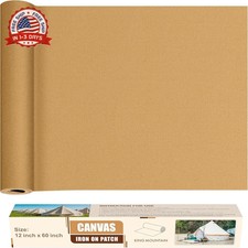 KING MOUNTAIN Canvas Iron on Patch,12" 60",Waterproof 100 Cotton Fabric Repair
