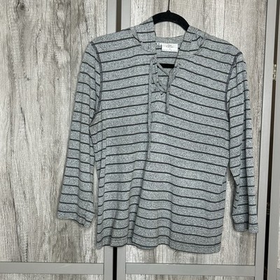Hot Cotton Marc Ware Hooded Top Womens Medium Striped Lace Up Gray Color