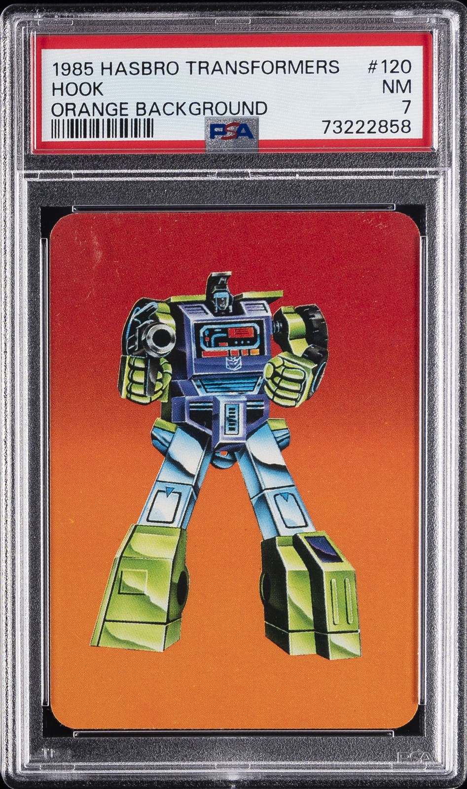 1985 HASBRO TRANSFORMERS ORANGE BACKGROUND #120 HOOK PSA 7