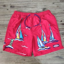 Vineyard Vines Mens Medium Swim Trunks Red Sailing The Bay Brief Swim Shorts EUC