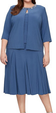 Alex Evenings Womens 2 Piece Tea Length Jacket Dress with Sequin BeadedTrim Sz18