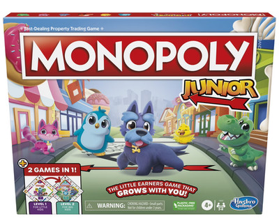Monopoly, Junior NEW! Age 4 up 2 Games in 1 little kids to Adult, Hasbro Games