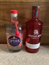 2 empty gin bottles Opihr Spices of the Orient & Whitley Neill Raspberry 70 cl