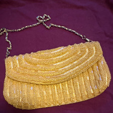 Bijoux Terner Gold Beaded Clutch Purse Silver Chain Shoulder Strap Snap Lined