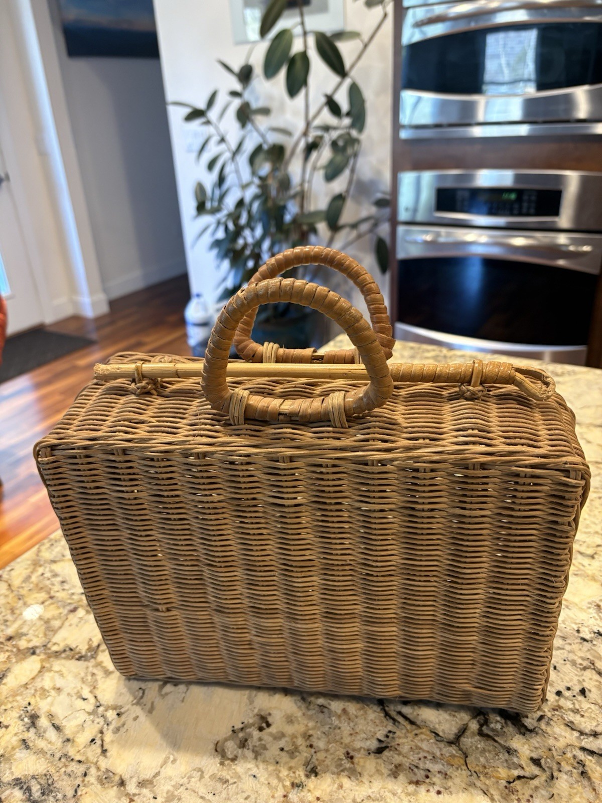 Beautiful Vintage Brown Wicker Picnic Basket with Handle