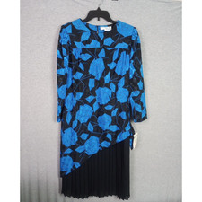 Vintage Dress 14 1/2 Blue Black Formal Lorac Original Division Lady Carol