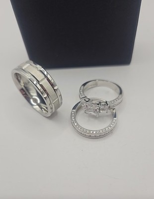 His Hers Ring Set 925 Silber Damen Größe 8 Titan Herren Größe 12,5 Paar Ringe