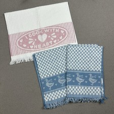 3pk Toalla de Cocina De Colección Años 90 Azul Con Pato con Arco Plato Mano Rosa Cocina con Corazón