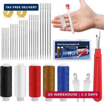 37 PCS Big Eye Steel Sewing Needles Kit, Steels Needle for Hand Sewing with Thim