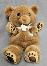 Dakin 1985 Brown Full Body PUPPET Plush Bear Paw Print Faded Blue Bow Korea