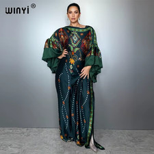 Elegant Puff(Ed) Sleeves Evening Dress Abaya Dubai Luxury Female Loose Print Kaf