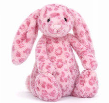 Jellycat NWT Hopscone Luxe Bunny Plush Toy Pink Leopard Print Bashful Bunny Doll