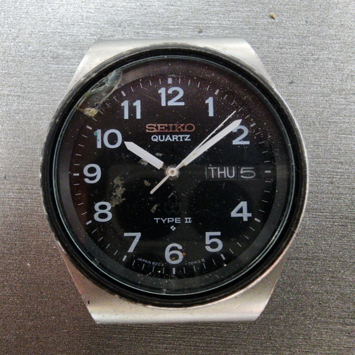 Seiko Type II Watch Men 35mm Black Dial Silver Tone Daydate 8223