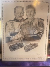 Dale Earnhardt Sr Jr NASCAR Art Print Father Son Signed Dale Adkins