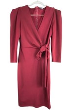Fashion Nova Burgundy Long Sleeve Faux Wrap Dress Large Stretch Sexy Pinup Work