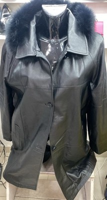 Jacke Mantel Echtleder Damen Schwarz Größe 50 Cod. AE42