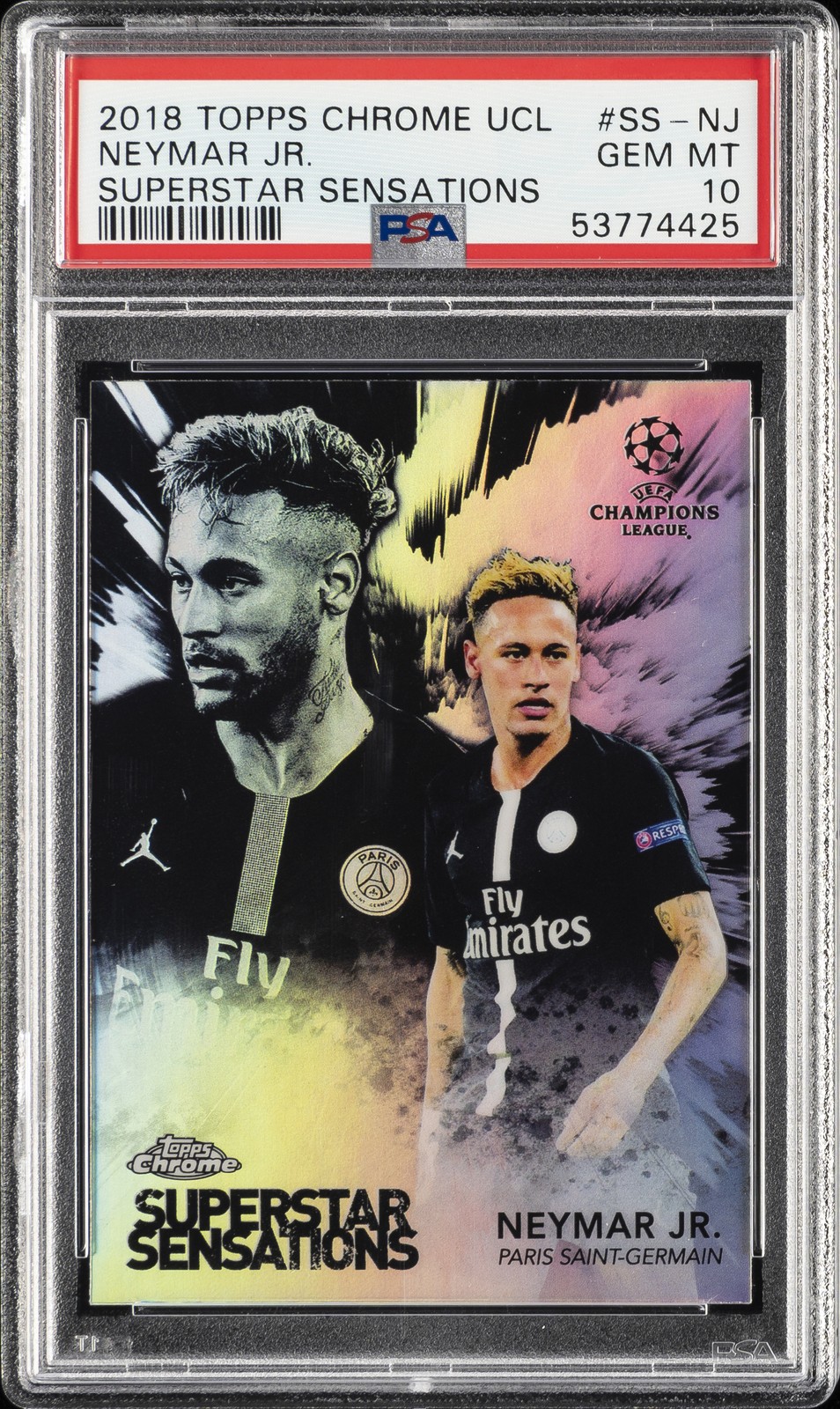 2018 TOPPS CHROME CHAMPIONS LEAGUE SUPERSTAR SENSATIONS #SS-NJ NEYMAR JR. PSA 10