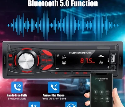 Autoradio FM 1 Din MP3 Car Radio Bluetooth Voiture Stéréo Lecteur TF USB Aux-In - Photo 1/4
