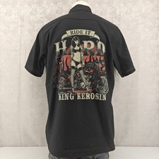 King Kerosin Ride It Hard Mens L Black Pinup Graphic Biker Work Shirt Kerosene