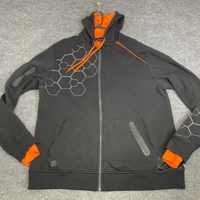 Linus Tech Tips LTT Stealth Hoodie Mens XL Black Orange Hexagon Full Zip Jacket