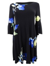 Lauren by Ralph Lauren Women's Floral-Printed Bell Sleeve Dress (4, Black Multi)
