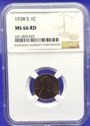 ⭐️ 1938-S LINCOLN CENT 1C NGC MS 66 RD 🔥 Fire Red Color UNCIRCULATED Coin