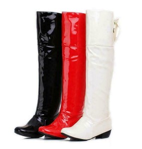 Para mujer charol botas altas rodilla Botas altas de vuelta con Cordones  Bloque Tacones Zapatos | eBay