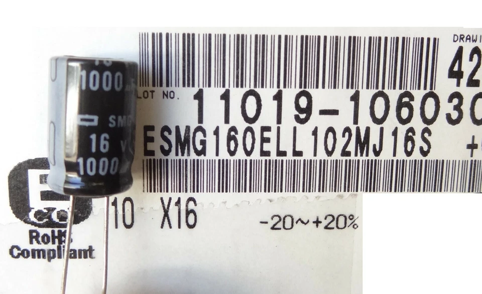 NIPPON CHEMI-CON 4 pcs, 1000uF 16V, 85C Electrolytic capacitors. 3C1-a