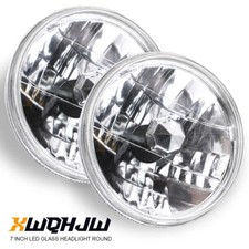 Pair 7inch Universal Round Conversion Headlights Chrome Clear Glass Lens Wbulbs