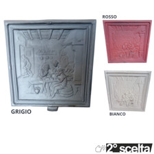 2° SCELTA Dim. 38x38x1cm Lastra frontone ghisa Camino stufe mod Taverna + colori
