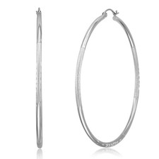 Wellingsale 14k White Gold Diamond Cut 2mm Hoop Earrings (65 x 65 mm)