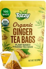 Organic Ginger Tea Bags - 100 Count (Plant-Based Pyramid Tea Bags)