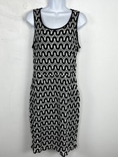 Banana Republic Sheath Dress Sz 6 Black White Sleeveless Knee Length