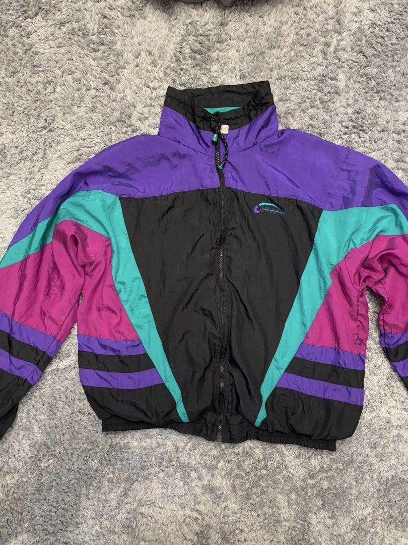 Giacca nylon Givenchy taglia L anni 90 nero viola turchese
