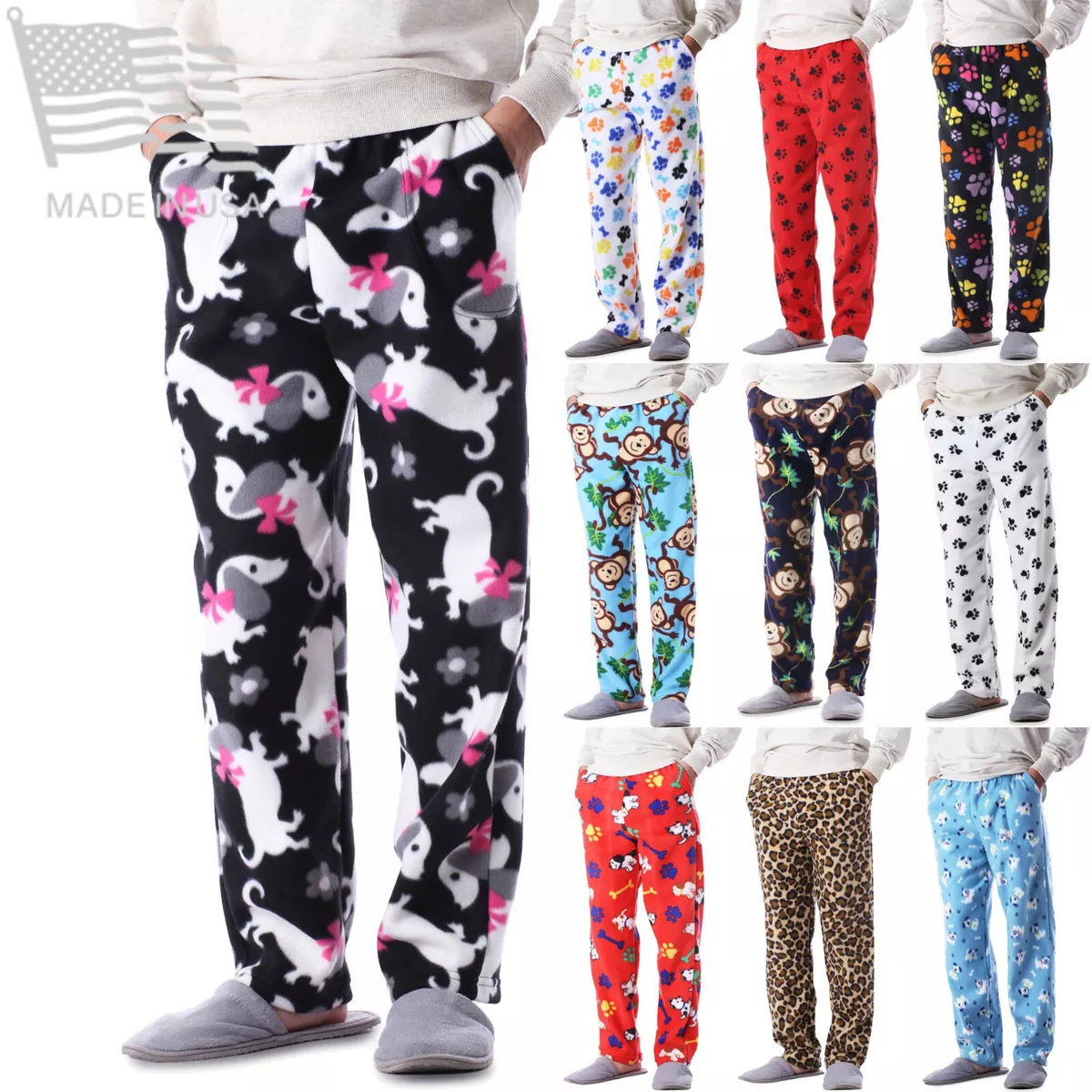 Mens Pajama Pants Puppy Animal Fleece Lounge PJ Bottom Sweatpants