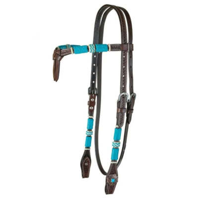 1025-09-SC Circle Y Futurity Turquoise Round Up Browband Headstall NEW