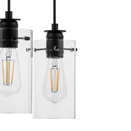 Hampton Bay Pendant Hanging Light W/Clear Glass Shades Regan 3-Light Matte Black - Picture 2 of 5