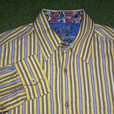 Robert Graham Shirt Long Sleeve Button Up Flip Cuff Cotton Striped Mens Large