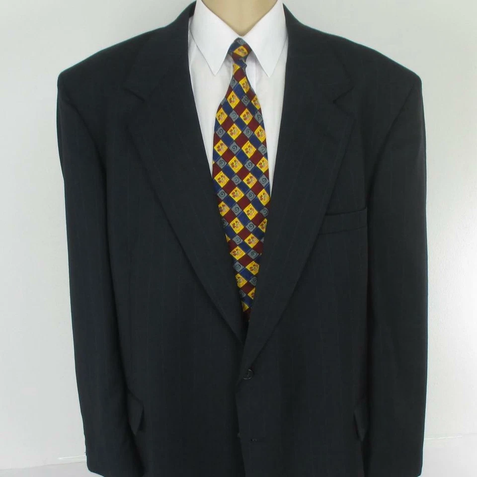 50 L Botany 500 Navy Blue Black Striped Pure Wool Mens 2 Btn 2 Pc Suit Pants 45