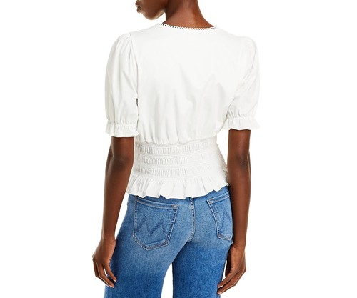 WAYF 284366 Womens V-Neck Smocked Waist Top Ivory S - Foto 2 di 2