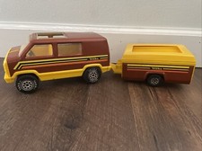 Vintage Tonka Van Brown With Graphics and Pop Up Camper Set 1970 s Made In USA