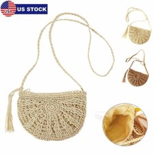 Women Wicker Handbag Bag Tote Beach Straw Woven Summer Rattan Basket Bag Holiday