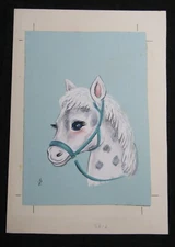 GET WELL SOON Cute White Horse w/ Blue Harness 7x10" Greeting Card Art #C8610