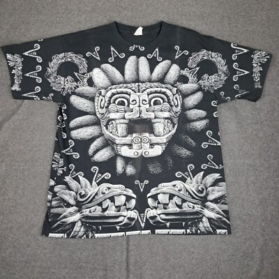 Mexican Aztec All Over Print Shirt Size Large Yazbek Tag 100% Cotton Heavyweight